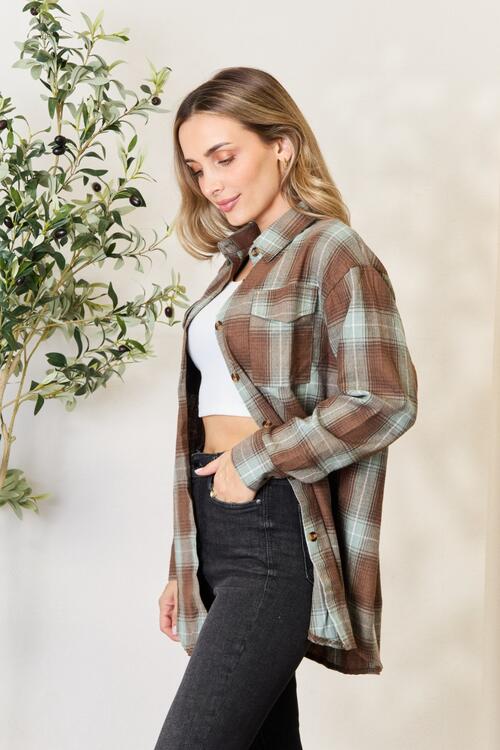 Hazel Blues® |  Double Take Plaid Dropped Shoulder Shirt