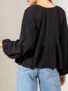 Hazel Blues® |  Notched Balloon Sleeve Peplum Blouse
