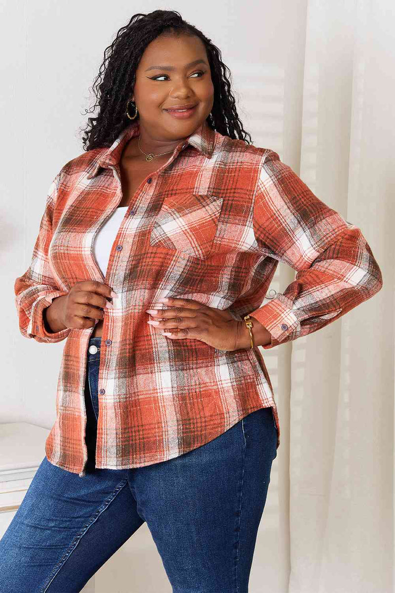 Hazel Blues® |  Double Take Plaid Collared Neck Long Sleeve Shirt