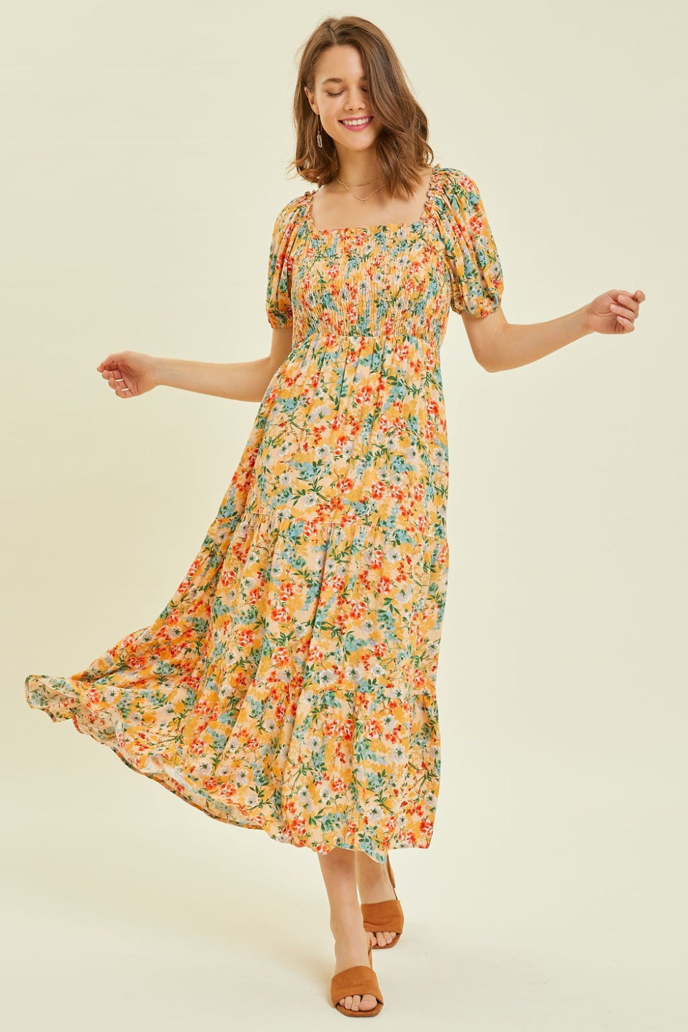 Hazel Blues® |  HEYSON Floral Smocked Tiered Midi Dress