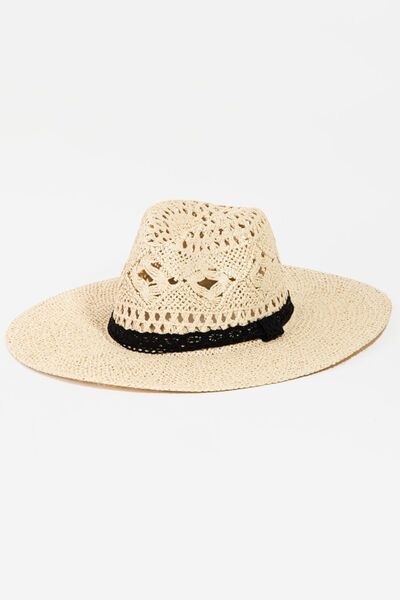 Hazel Blues® |  Fame Openwork Lace Detail Wide Brim Hat