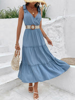 Hazel Blues® |  Tie Shoulder Smocked Waist Sleeveless Tiered Dress