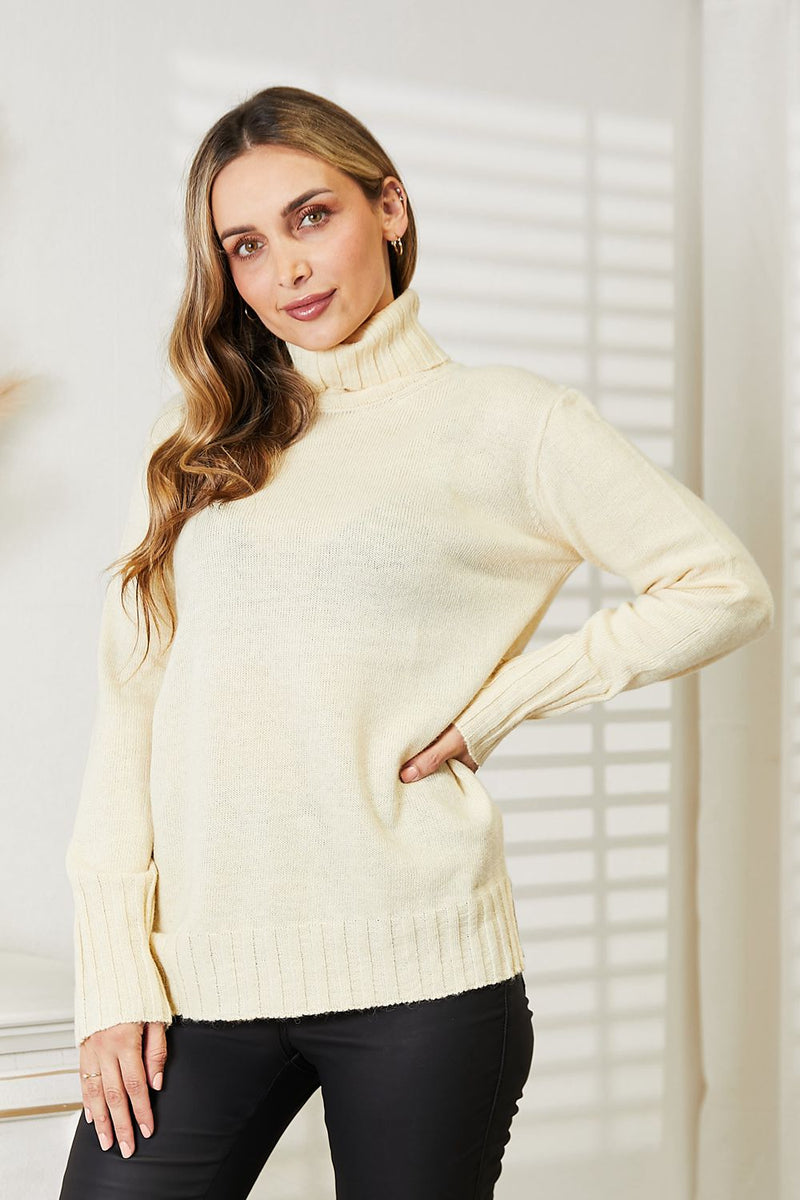 Hazel Blues® |  Heimish Long Sleeve Turtleneck Sweater with Side Slit