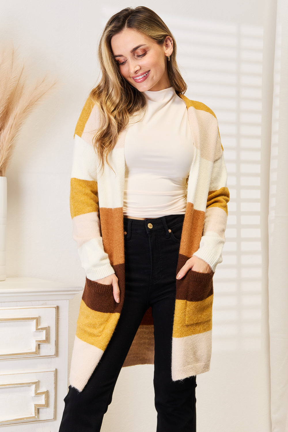 Hazel Blues® |  Woven Right Color Block Dropped Shoulder Cardigan