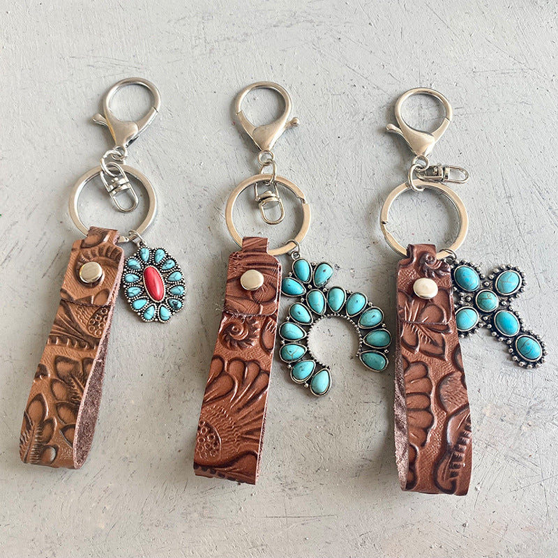 Leather and Turquoise Keychain