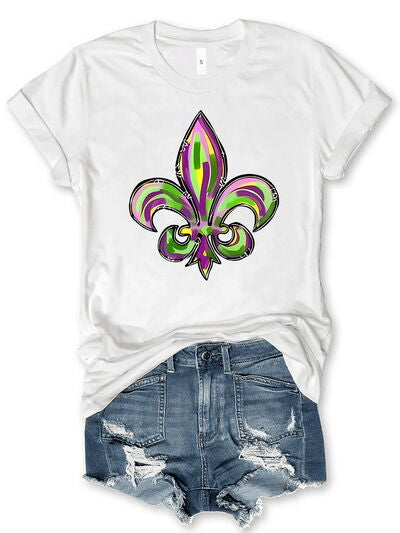 Hazel Blues® |  Mardi Gras Graphic Round Neck Short Sleeve T-Shirt