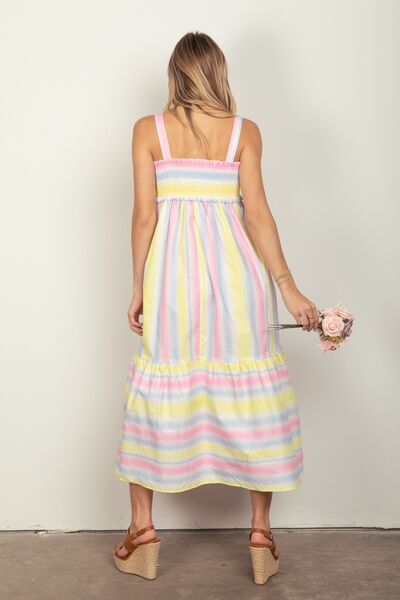 Hazel Blues® | VERY J Striped Woven Smocked Midi Cami Dress