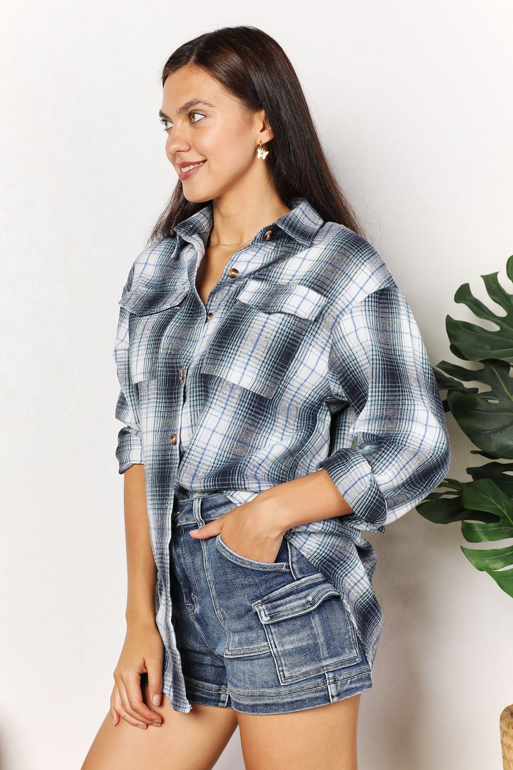 Hazel Blues® |  Double Take Plaid Dropped Shoulder Shirt