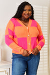 Hazel Blues® |  Woven Right Checkered V-Neck Dropped Shoulder Cardigan