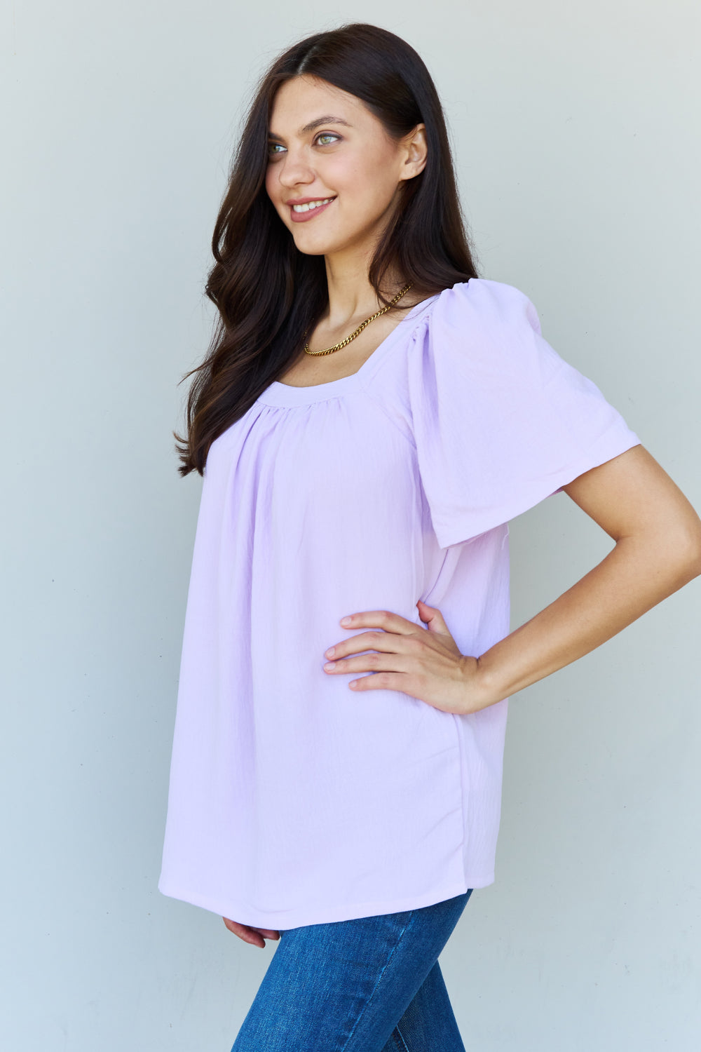 Hazel Blues® |  Keep Me Close Square Neck Short Sleeve Blouse in Lavender