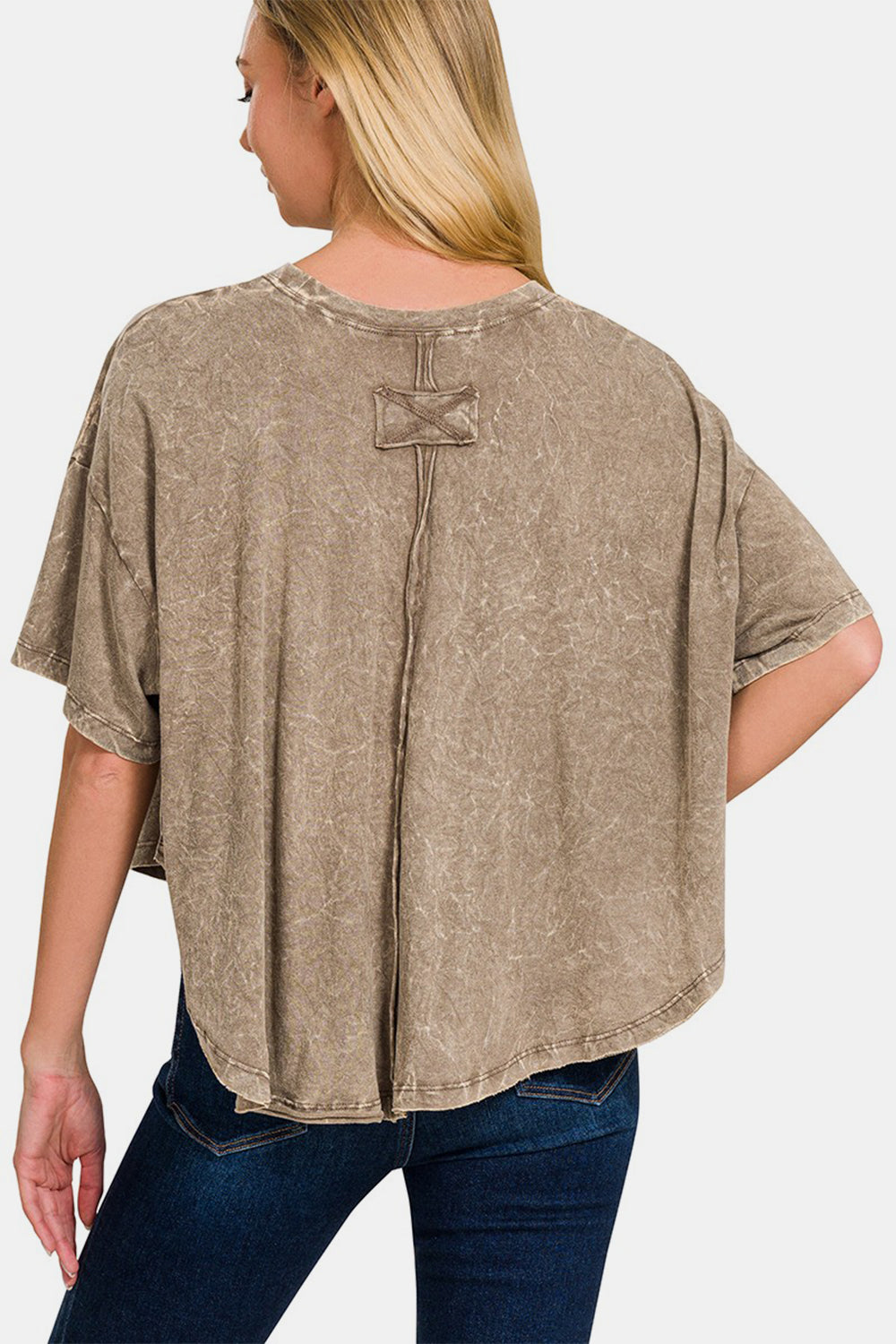 Hazel Blues® |  Zenana Washed Round Neck Drop Shoulder Cropped T-Shirt