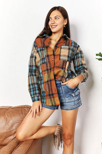 Hazel Blues® |  Double Take Plaid Curved Hem Shirt Jacket with Breast Pockets