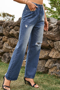 Hazel Blues® |  Distressed Buttoned Loose Fit Jeans