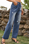 Hazel Blues® |  Distressed Buttoned Loose Fit Jeans