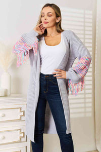 Hazel Blues® |  Woven Right Fringe Sleeve Dropped Shoulder Cardigan