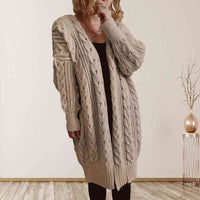 Hazel Blues® |  Cable-Knit Open Front Dropped Shoulder Cardigan