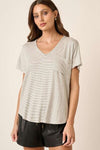 Hazel Blues® |  Mittoshop Striped V-Neck Short Sleeve T-Shirt