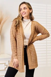 Hazel Blues® |  Woven Right Openwork Horizontal Ribbing Open Front Cardigan