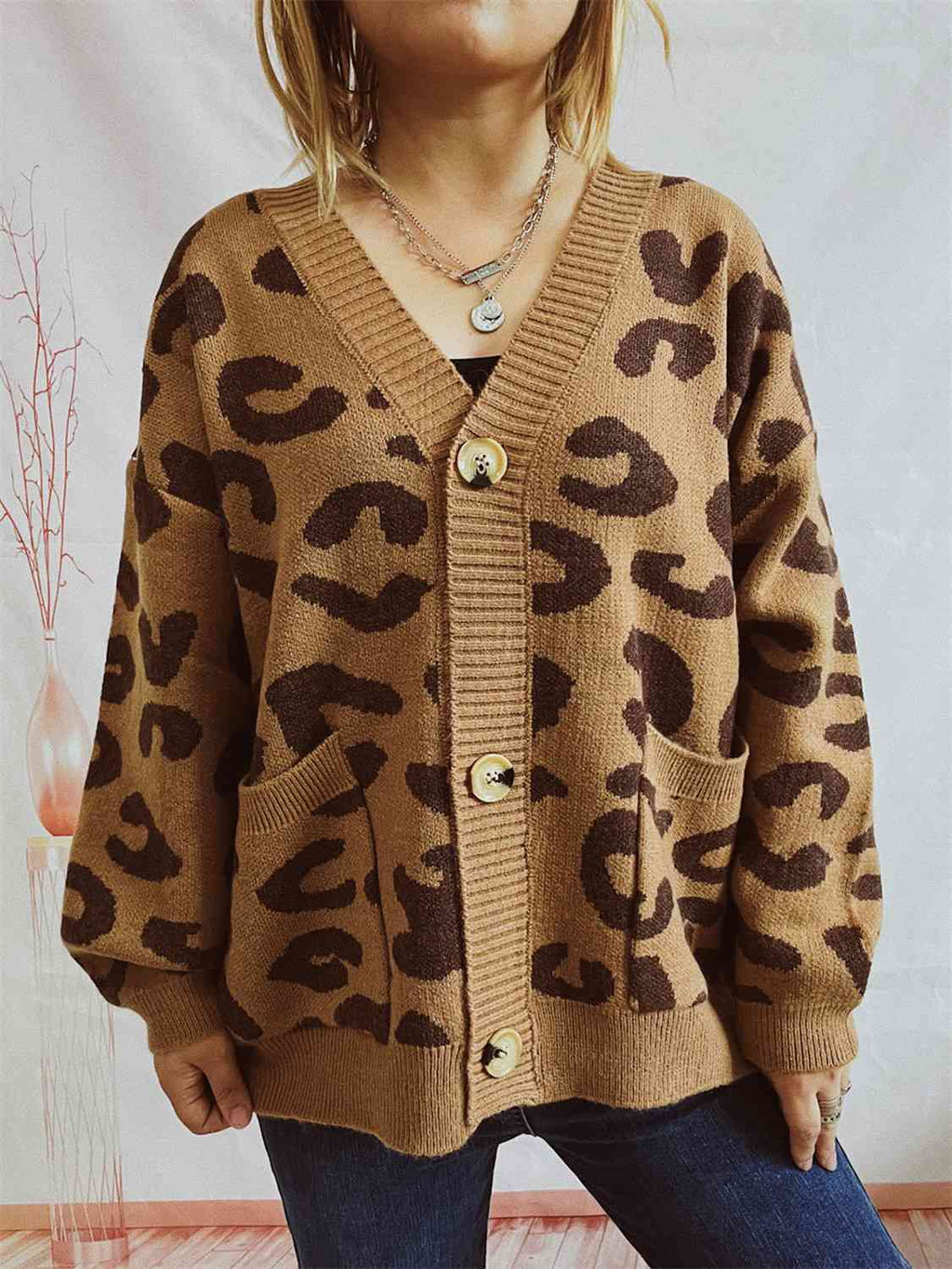 Hazel Blues® |  Leopard Button Front Cardigan with Pockets