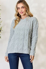 Hazel Blues® |  BiBi Cable Knit Round Neck Sweater