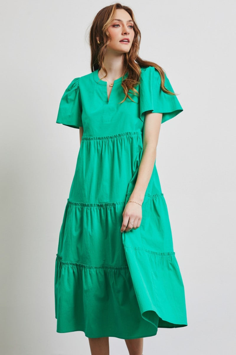 Hazel Blues® |  HEYSON Cotton Poplin Ruffled Tiered Midi Dress