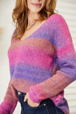 Hazel Blues® |  Double Take Multicolored Rib-Knit V-Neck Knit Pullover