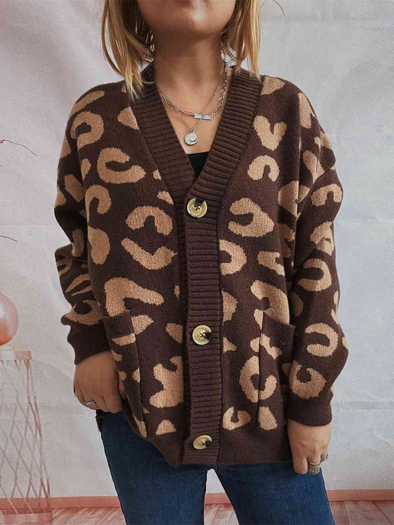 Hazel Blues® |  Leopard Button Front Cardigan with Pockets