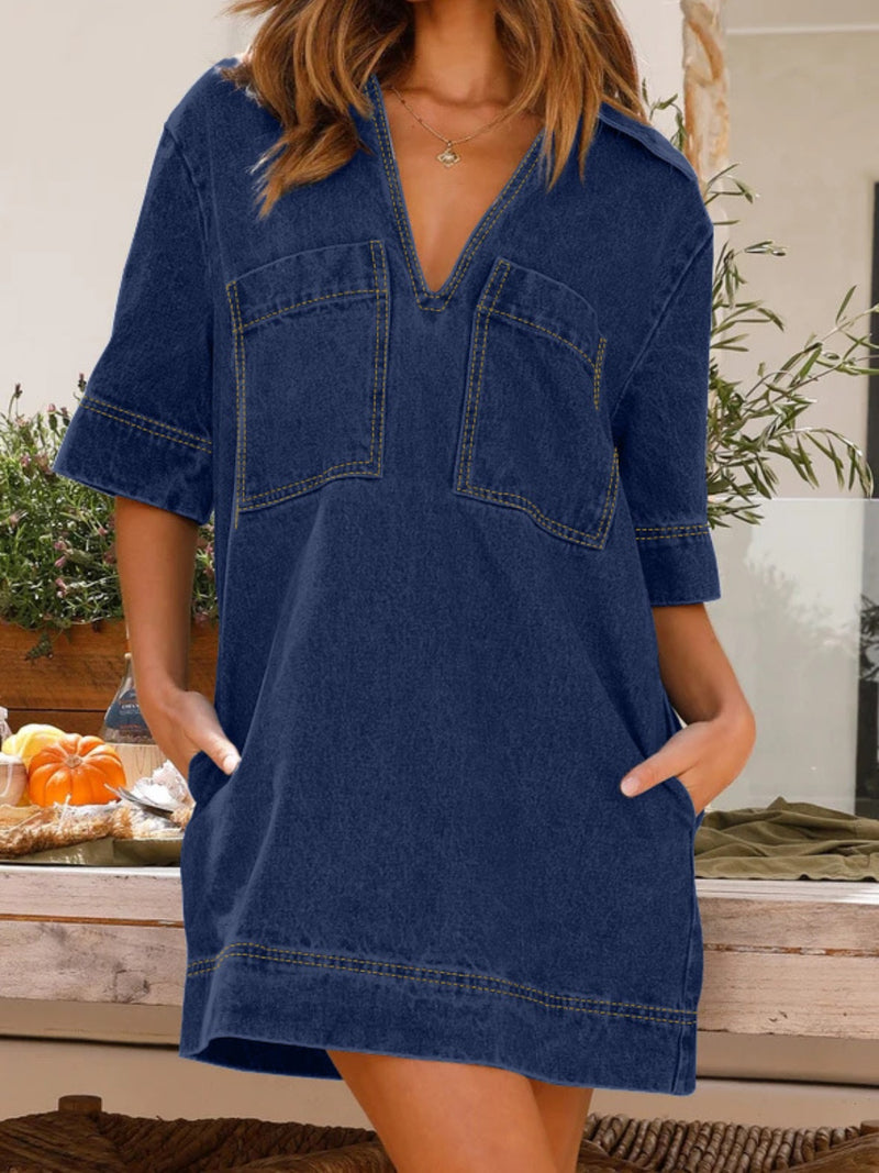 Hazel Blues® |  Johnny Collar Half Sleeve Denim Dress