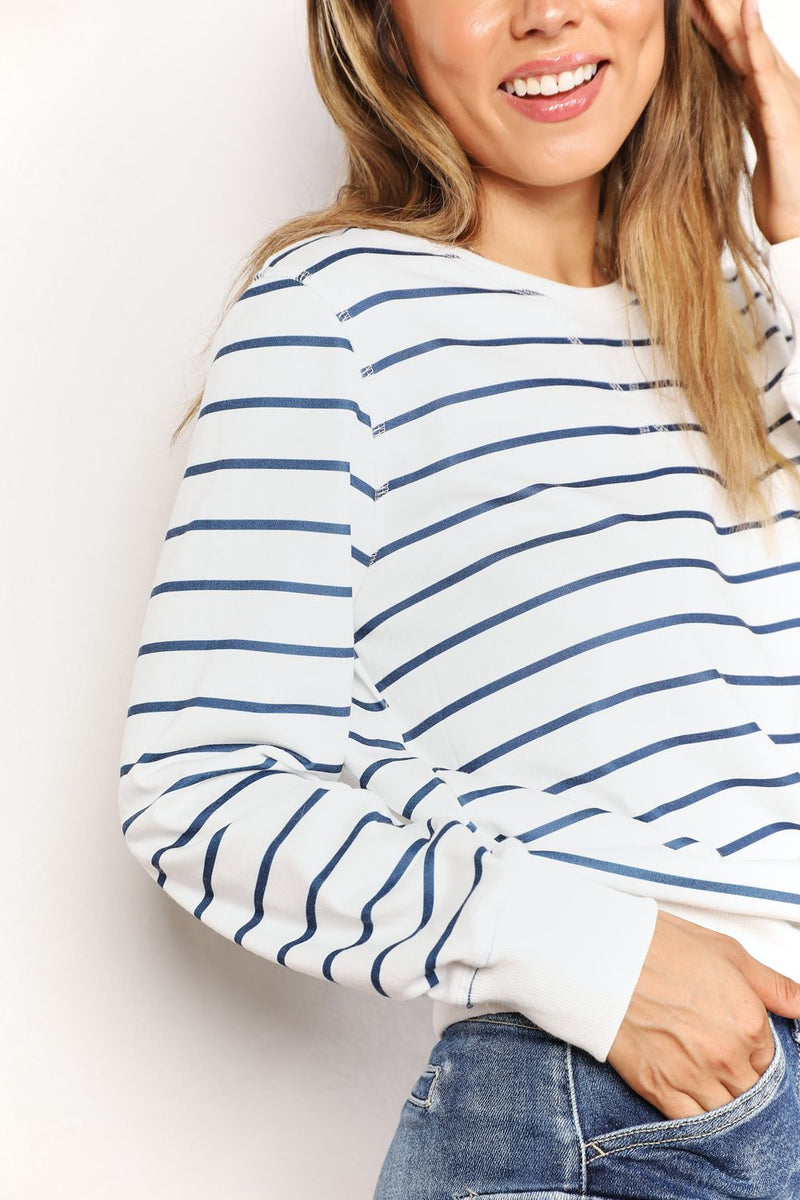 Hazel Blues® |  Double Take Striped Long Sleeve Round Neck Top