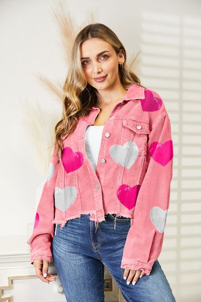 Hazel Blues® |  Heart Sequin Dropped Shoulder Jacket