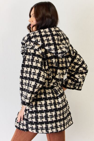 Hazel Blues® |  J.NNA Fuzzy Plaid Waist Tie Hooded Robe Cardigan