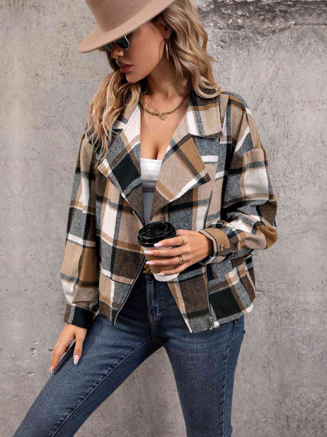 Hazel Blues® |  Plaid Collared Neck Long Sleeve Jacket