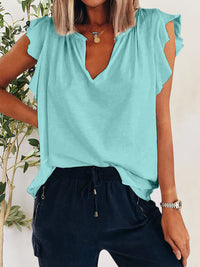 Hazel Blues® |  Ruffled Notched Cap Sleeve T-Shirt