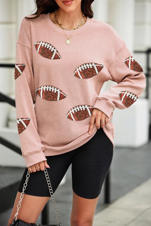 Hazel Blues® |  Sequin Football Patch Corduroy Sweatshirt