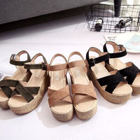 Hazel Blues® |  Crisscross Open Toe Wedge Sandals