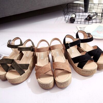 Hazel Blues® |  Crisscross Open Toe Wedge Sandals