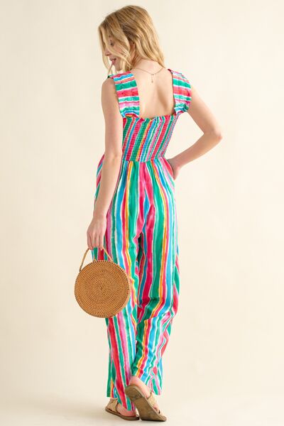 Hazel Blues® |  And The Why Striped Smocked Sleeveless Jumpsuit