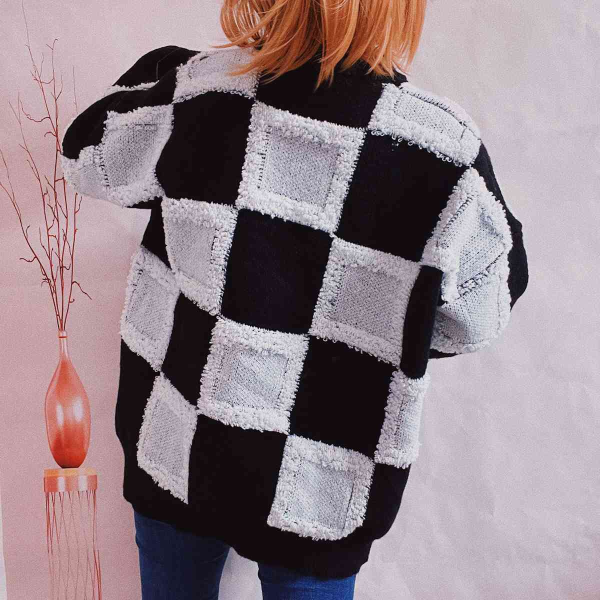 Hazel Blues® |  Checkered Round Neck Long Sleeve Sweater