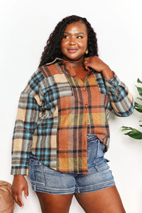 Hazel Blues® |  Double Take Plaid Curved Hem Shirt Jacket with Breast Pockets