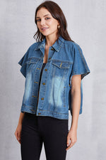 Hazel Blues® |  Pocketed Button Up Short Sleeve Denim Top