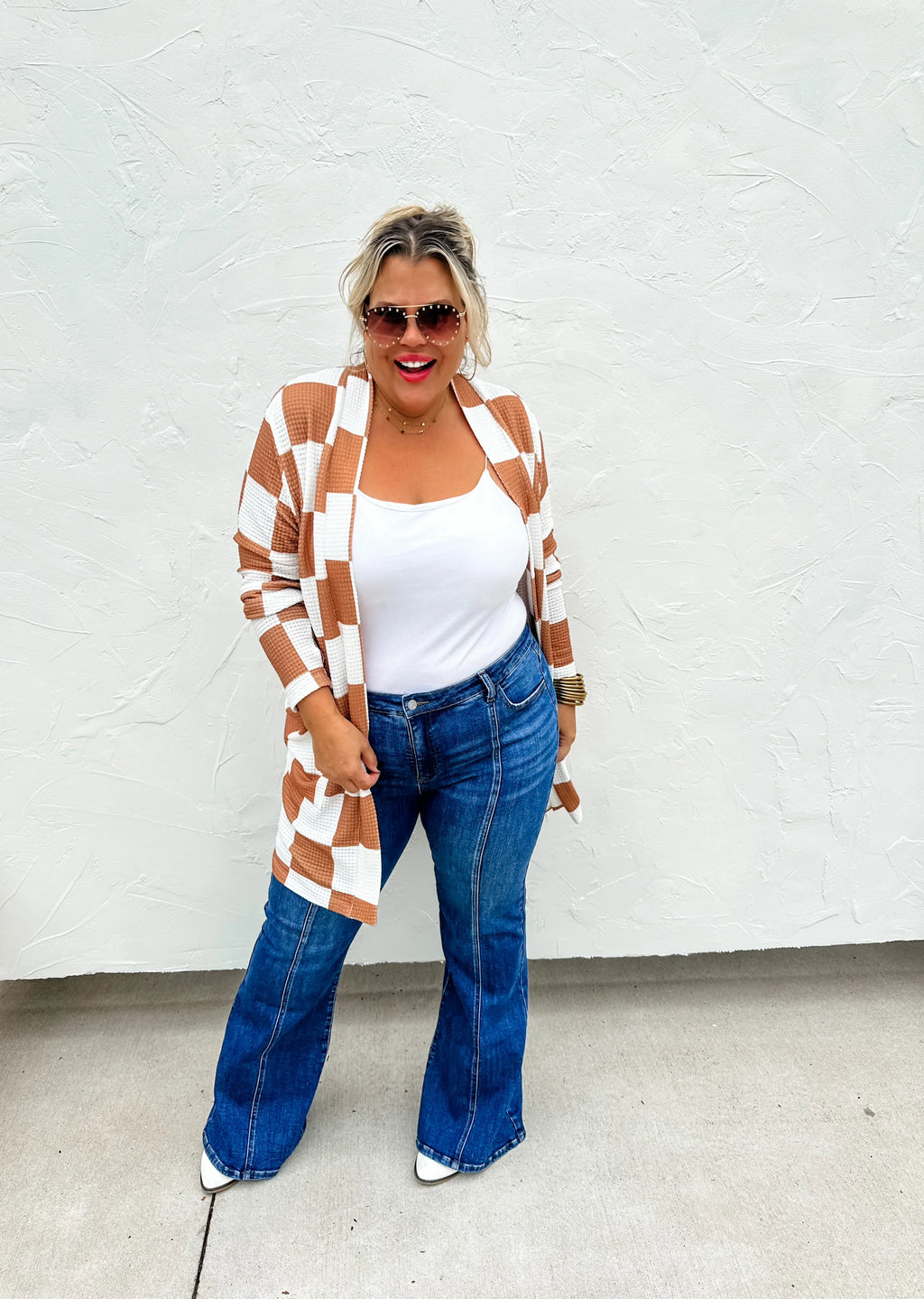 Hazel Blues® |  Checker Print Lola Cardigan
