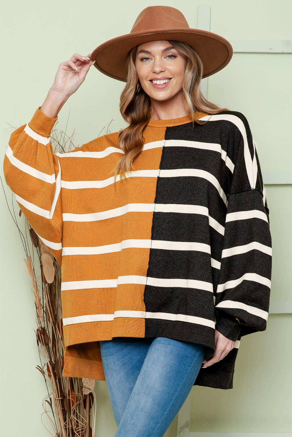 Hazel Blues® |  Striped Dropped Shoulder Round Neck Blouse