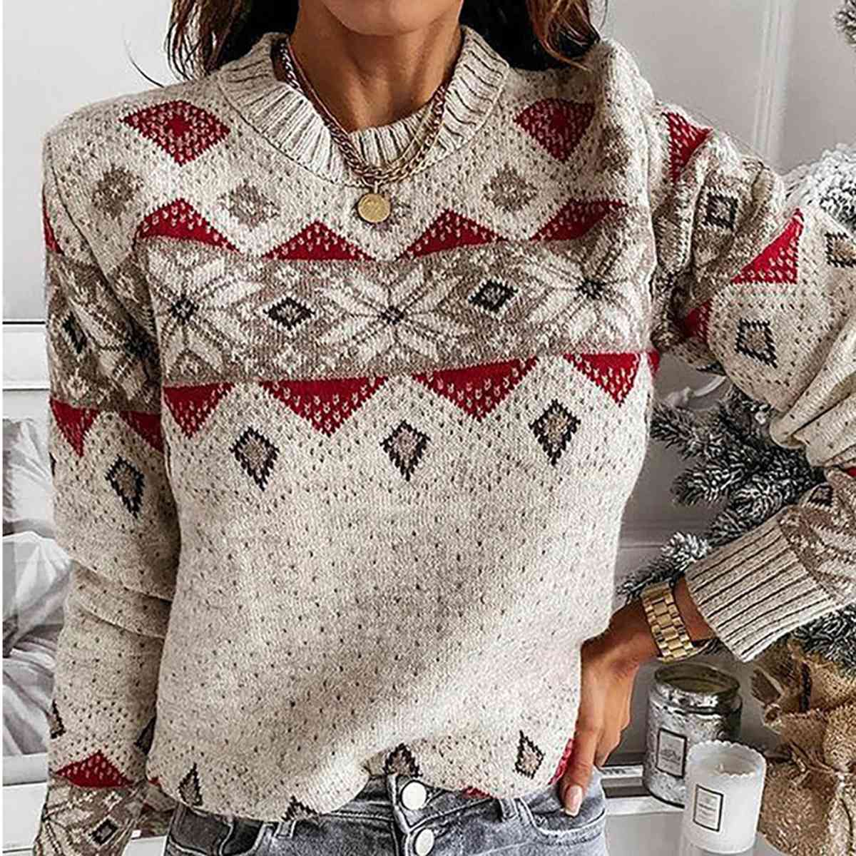 Hazel Blues® |  Snowflake Round Neck Sweater