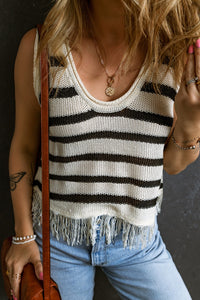 Hazel Blues® |  Fringe Striped Scoop Neck Tank