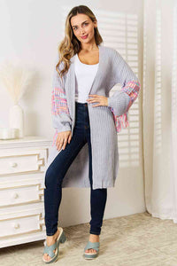 Hazel Blues® |  Woven Right Fringe Sleeve Dropped Shoulder Cardigan