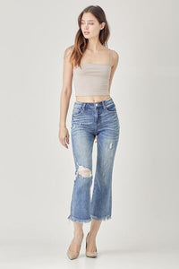 Hazel Blues® |  RISEN High Waist Distressed Cropped Bootcut Jeans