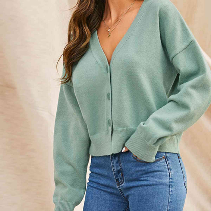 Hazel Blues® |  Dropped Shoulder Half Button Cardigan