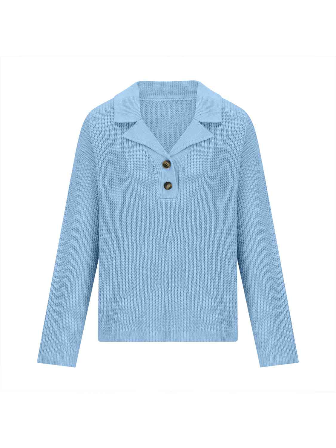 Hazel Blues® |  Collared Neck Half Button Knit Top