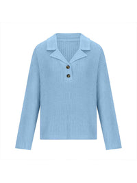 Hazel Blues® |  Collared Neck Half Button Knit Top