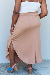 Hazel Blues® |  Doublju Comfort Princess High Waist Scoop Hem Maxi Skirt in Tan